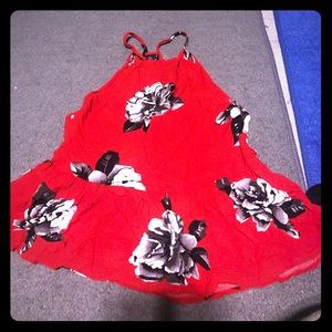 Red Peplum With Black And White Roses